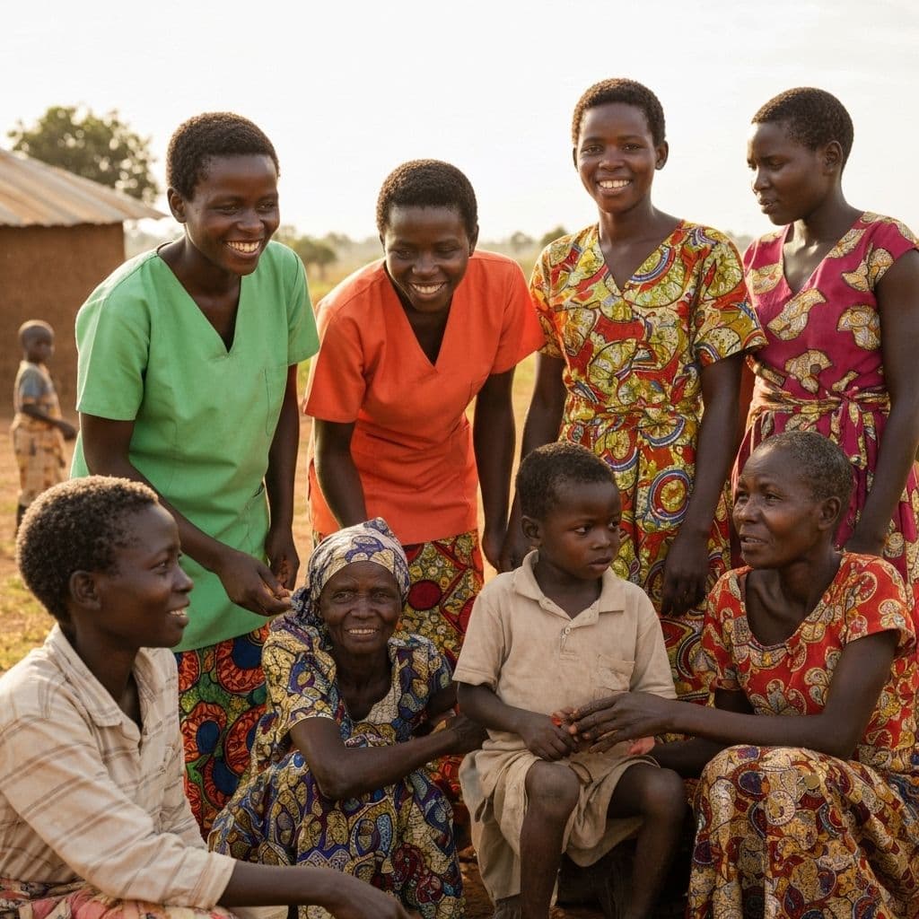 Community health workers helping families in Kenya